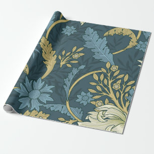 Marineblauw en goud William Morris stijl bloemmoti Cadeaupapier