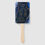 Marineblauw en Gouden Agaten Huwelijksprogramma Handwaaier (Achterkant)