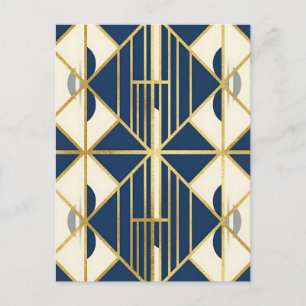 Marineblauw en gouden Art Deco geometrisch patroon Briefkaart