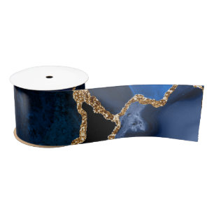 Marineblauw en gouden namaak glitters agaat lint