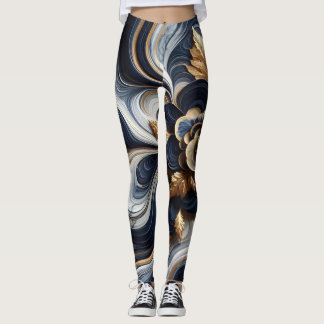 Marineblauw en goudmarmer Schilderen Abstract Leggings