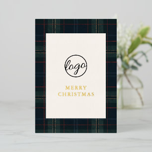 Marineblauw en groen geruit zakelijk kerstkaart folie feestdagenkaart