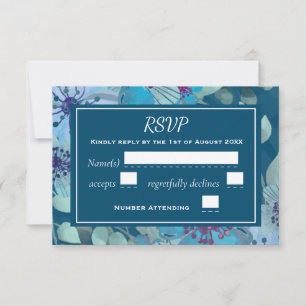 Marineblauw en Lichtblauw Aquarel Bloem Elegant RSVP Kaartje