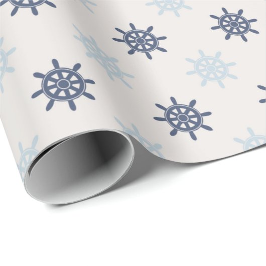 Marineblauw en Lichtblauw Nautisch Wielgeschenk Cadeaupapier (Rol Hoek)