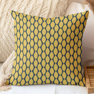 Marineblauw en mosterd Retro geometrisch patroon Kussen