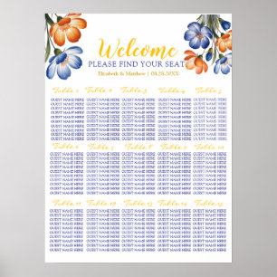 Marineblauw En Oranje Bloemstuk Bruiloft Zitplaats Poster