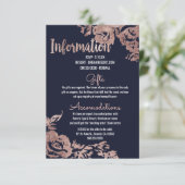 Marineblauw en Roos Goud Bloemen Bruiloft Informat Informatiekaartje (Staand voorkant)