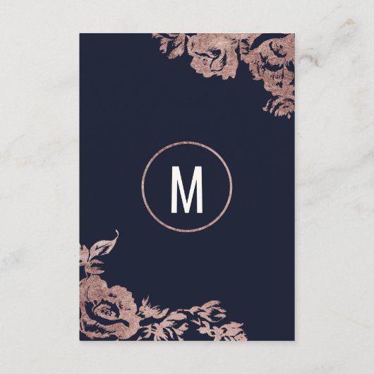 Marineblauw en Roos Goud Bloemen Bruiloft Informat Informatiekaartje (Achterkant)