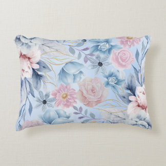 Marineblauw en roze bloemen accent kussen