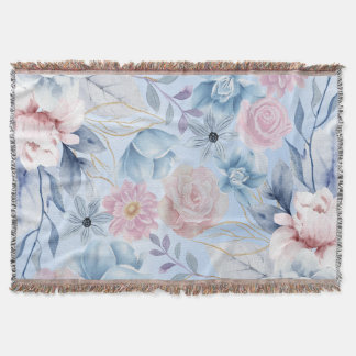 Marineblauw en roze bloemen deken
