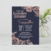 Marineblauw en roze gouden bloemengradatie kaart (Staand voorkant)