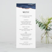 Marineblauw en roze gouden trouwmenu menu (Staand voorkant)