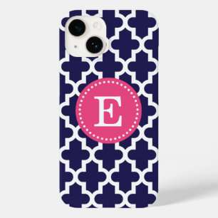 Marineblauw en Roze Modern Marokkaans Monogram Case-Mate iPhone 14 Hoesje