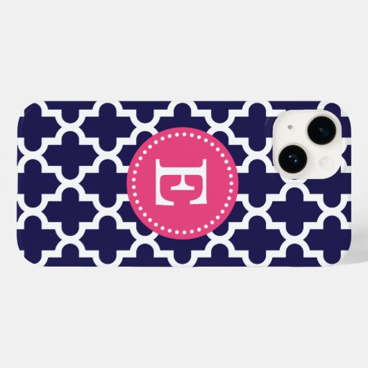 Marineblauw en Roze Modern Marokkaans Monogram Case-Mate iPhone Case (Achterkant (horizontaal))