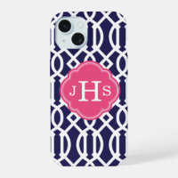 Marineblauw en Roze Traliewerk Monogram
