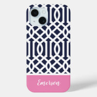 Marineblauw en Roze Trellis Monogram