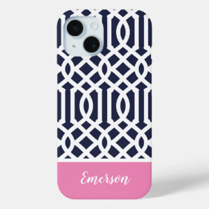 Marineblauw en Roze Trellis Monogram