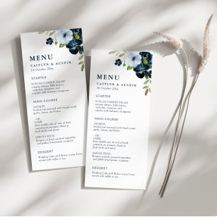 Marineblauw en stoffige blauwe bruiloft menu