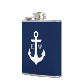 Marineblauw en Wit Anker Monogram Heupfles (Links)