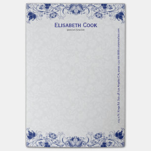 Marineblauw en wit bloemenkant 3 post-it® notes