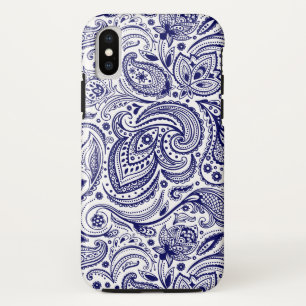 Marineblauw en wit  bloemmotief paisley iPhone x hoesje