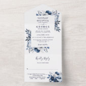 Marineblauw en wit Elegant Bloemenbruiloft All In One Uitnodiging (Binnen)