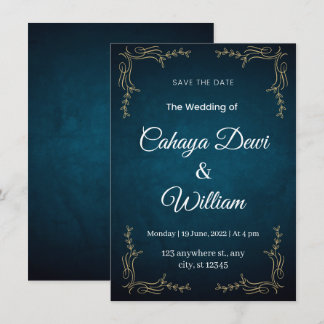 Marineblauw en wit elegant huwelijksuitnodiging po kaart