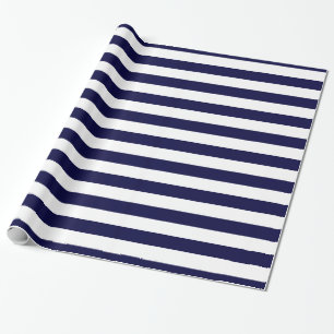 Marineblauw en wit extra groot streeppatroon cadeaupapier