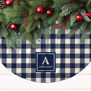 Marineblauw en wit geruit geblokt monogram kerstboom rok