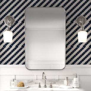 Marineblauw en Wit Mozaïek Diagonaal Patroon Behang