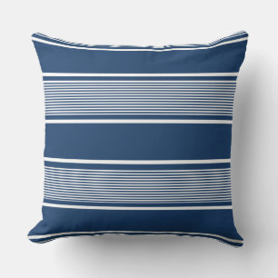 Marineblauw en wit multi streep kussen