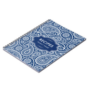 Marineblauw en wit paisleymotief notitieboek