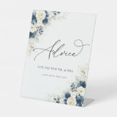 Marineblauw en wit Rozen Advies Sign Reclamebord Met Voetstuk (Voorkant)
