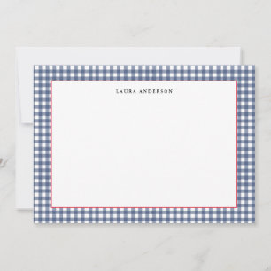 Marineblauw en wit scheeps gingham plat bedankkaart