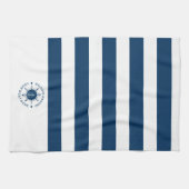Marineblauw en wit stuurwit en bootanker theedoek (Horizontaal)