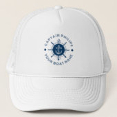 Marineblauw en wit stuurwit en bootanker trucker pet (Voorkant)