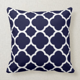 Marineblauw en wit vierlobbig patroon kussen