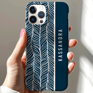Marineblauw en wit visgraatpatroon met gepersonali