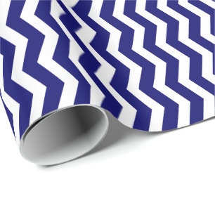 Marineblauw en witte Chevron-streep Cadeaupapier