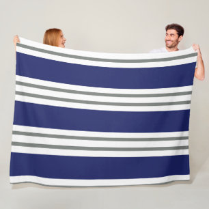 Marineblauw en Witte Kuststrepen Fleece Deken