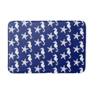 Marineblauw en witte Seahorse & zeester - Badmat