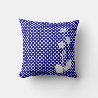 Marineblauw en witte stippen met witte bloemkussen kussen