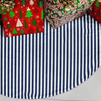 Marineblauw en witte strepen imitatie linnen kerstboom kleed