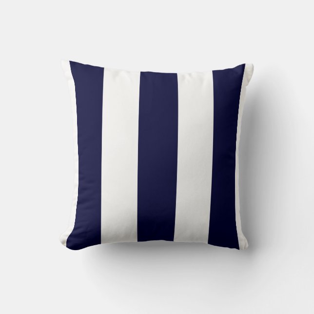 marineblauw en witte strepen kussen (Voorkant)