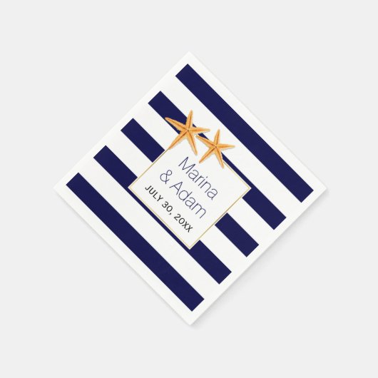 Marineblauw en witte strepen zeester bruiloft servetten (Hoek)