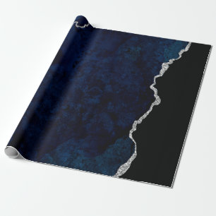 Marineblauw en Zilver Agate Cadeaupapier