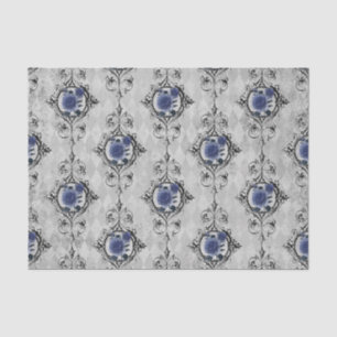 Marineblauw en zilver Victoriaanse bloemendamask Tissuepapier