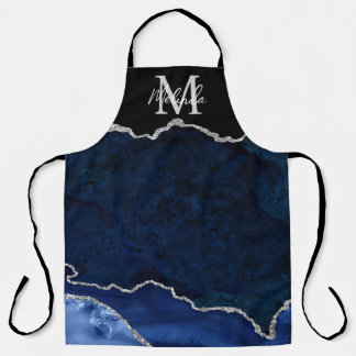 Marineblauw en zilveren marmeren agaat schort