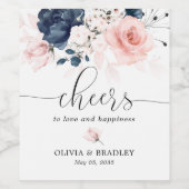 Marineblauw en zwart-roze etiket voor de bruiloft (Enkel label)