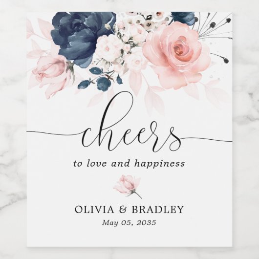 Marineblauw en zwart-roze etiket voor de bruiloft (Enkel label)